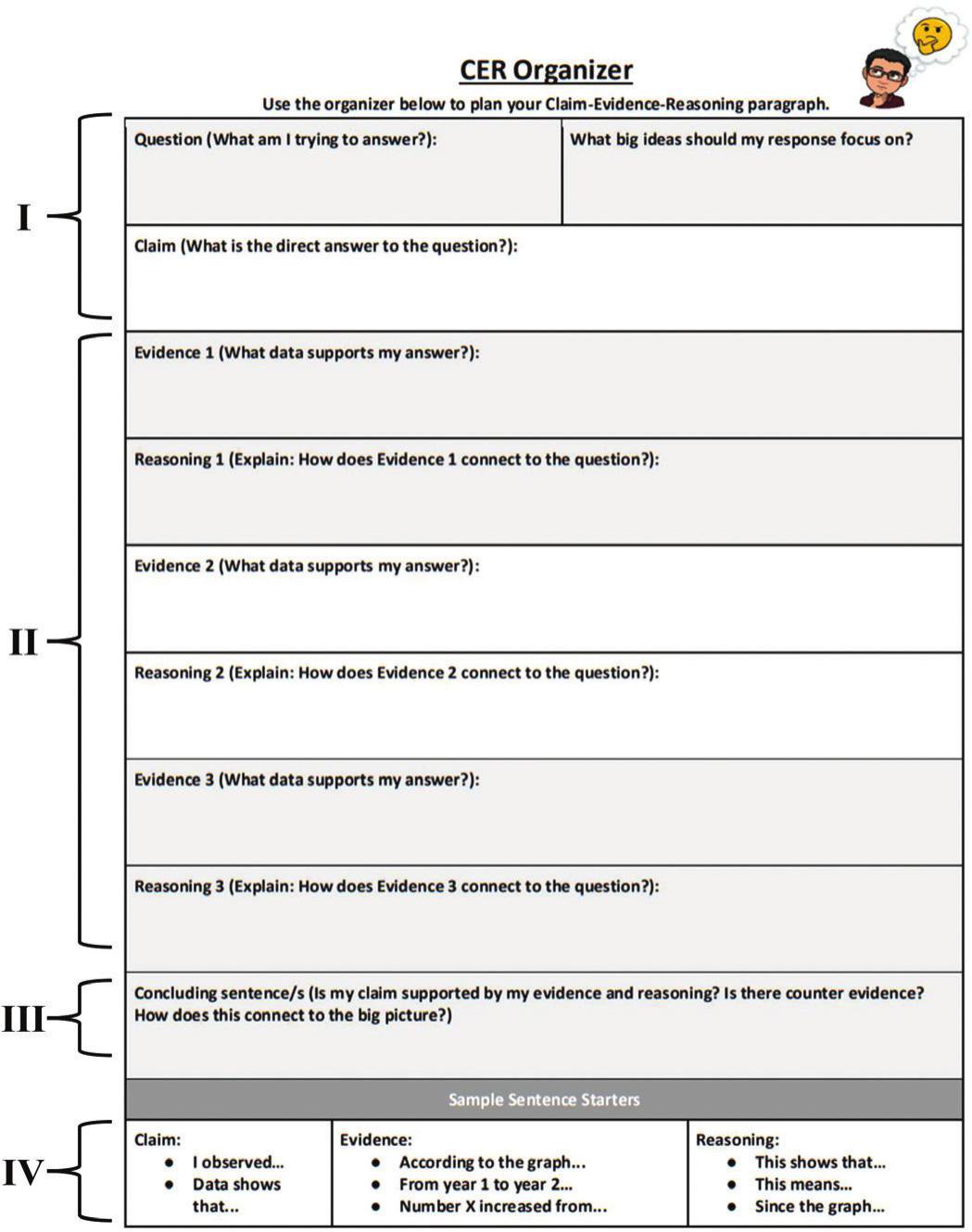 A Modified Claim Evidence Reasoning Organizer To Support Writing In