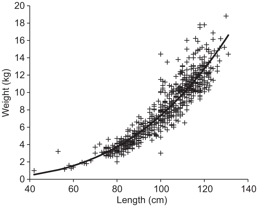 Variation in length, girth and weight of large northern pikes (Esox