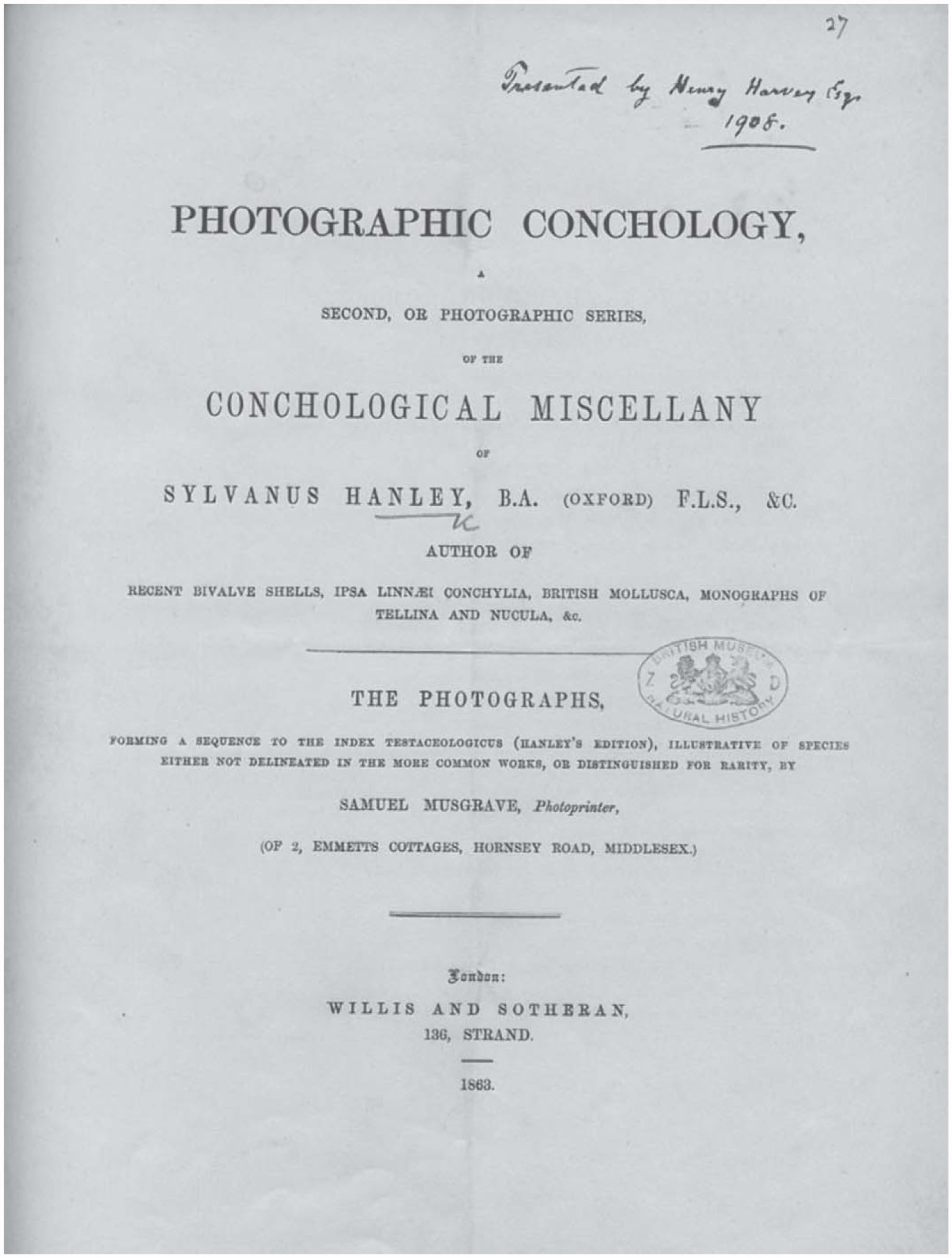 The Malacological Works and Taxa Sylvanus Hanley (1819–1899)