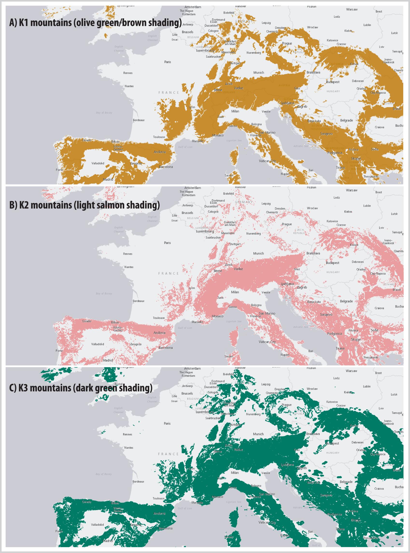 world map of mountains