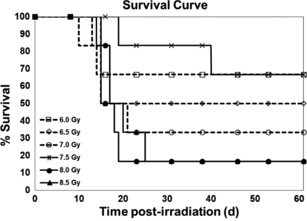 A Kaplan-Meier plot for six groups associated with colony survival