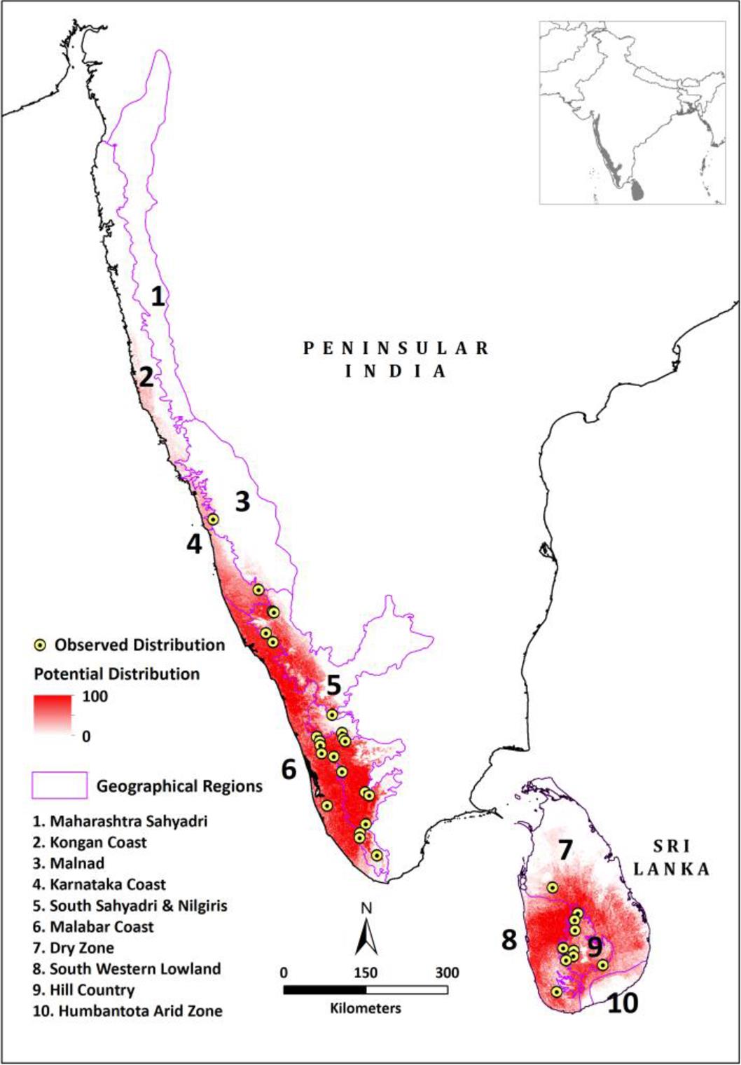 Travancore In India Map Predicting The Potential Distribution And Conservation Needs Of Travancore  Flying Squirrel, Petinomys Fuscocapillus, In Peninsular India And Sri  Lanka, Using Garp.