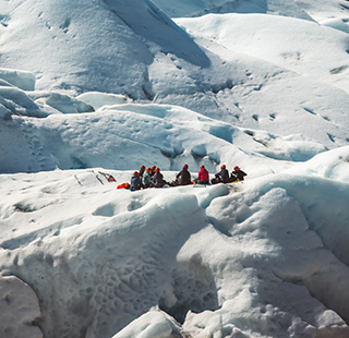 Tourists on a glacier in Iceland