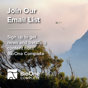 Join our Email List. Sign up to get news and trending content from BioOne Complete. Background photo is a helicoper with a bucket hanging, in flight over a hazy and smokey mountainous tropical landscape.