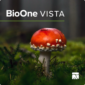 BioOne VISTA. An Amanita muscaria mushroom growing in green moss.