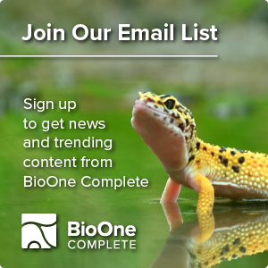 Join our Mailing List. Sign up to get news and trending content from BioOne Complete. Background is the head and shoulders of a yellow gecko with black spots standing in water.