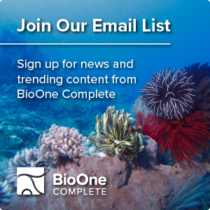 Join our Mailing List. Sign up to get news and trending content from BioOne Complete. Background is a group of Feather Stars on coral.