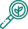 Magnifying glass icon with a plant leaf inside