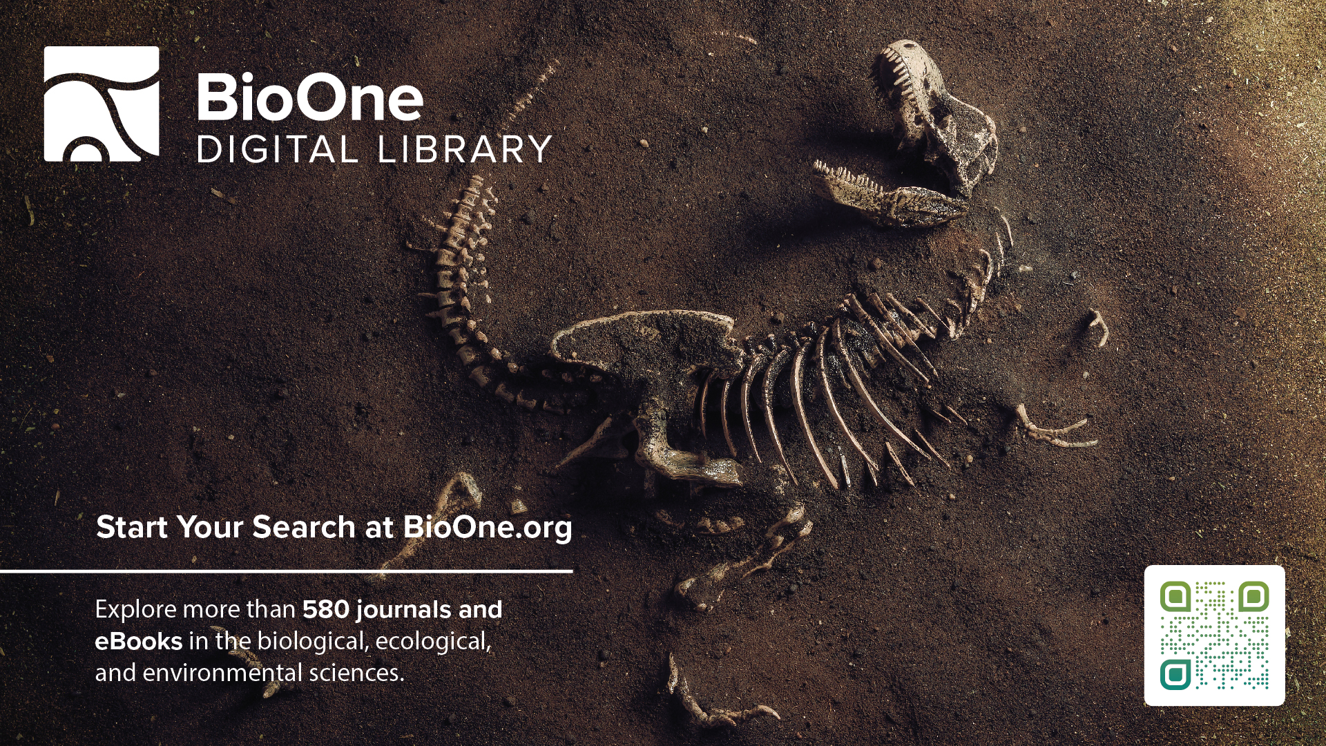 BioOne Digital Library Slide featuring a t-rex fossil